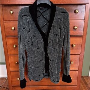 Chic Grey and Black Women's Cardigan Sweater